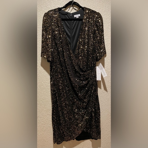 NWT Calvin Klein Sequins Ruched Asymmetrical Gold & Black Size 22W - Picture 14 of 14
